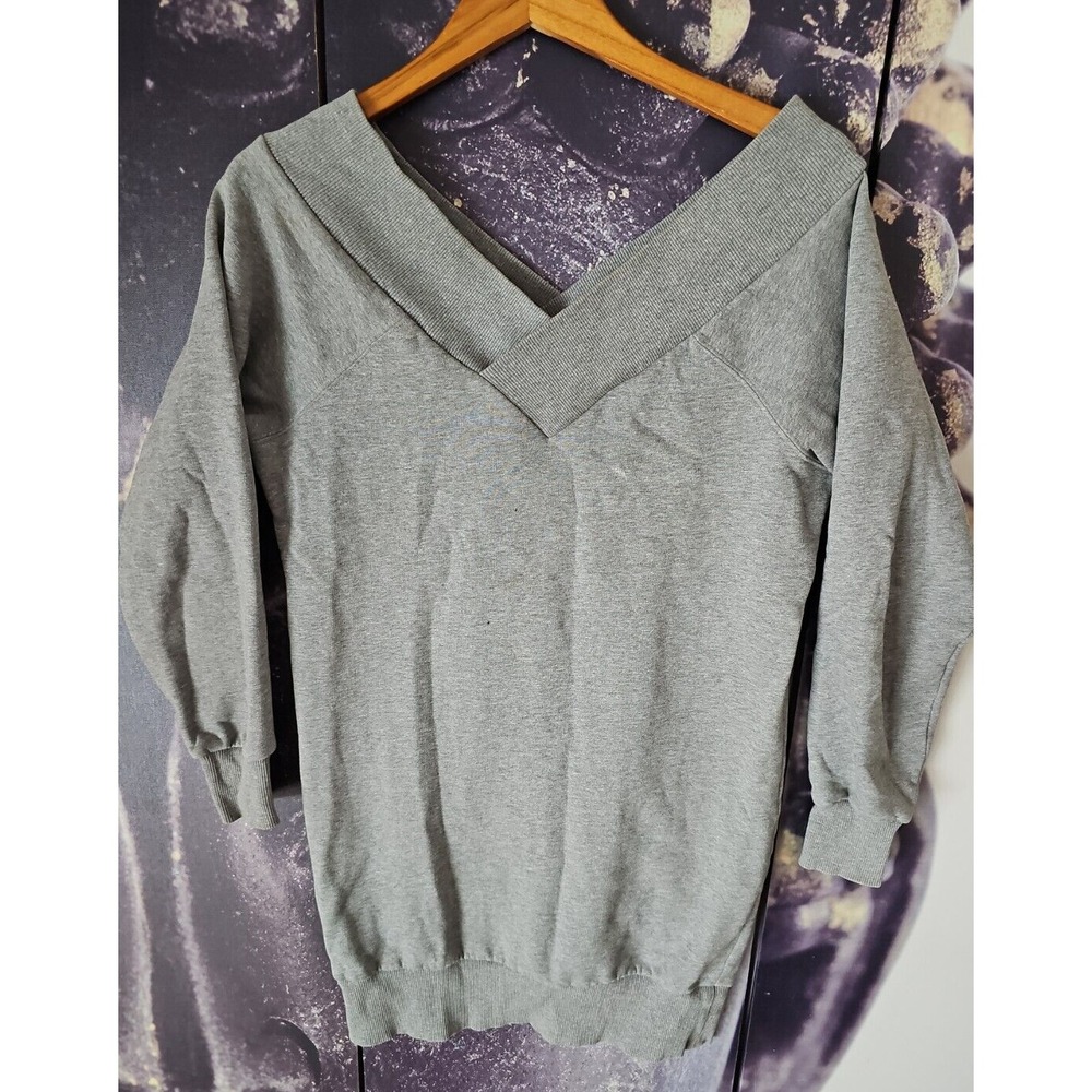 BURBERRY Women's Gray Cotton Blend Off Shoulder Stretch Knit Sweater Dress TP01